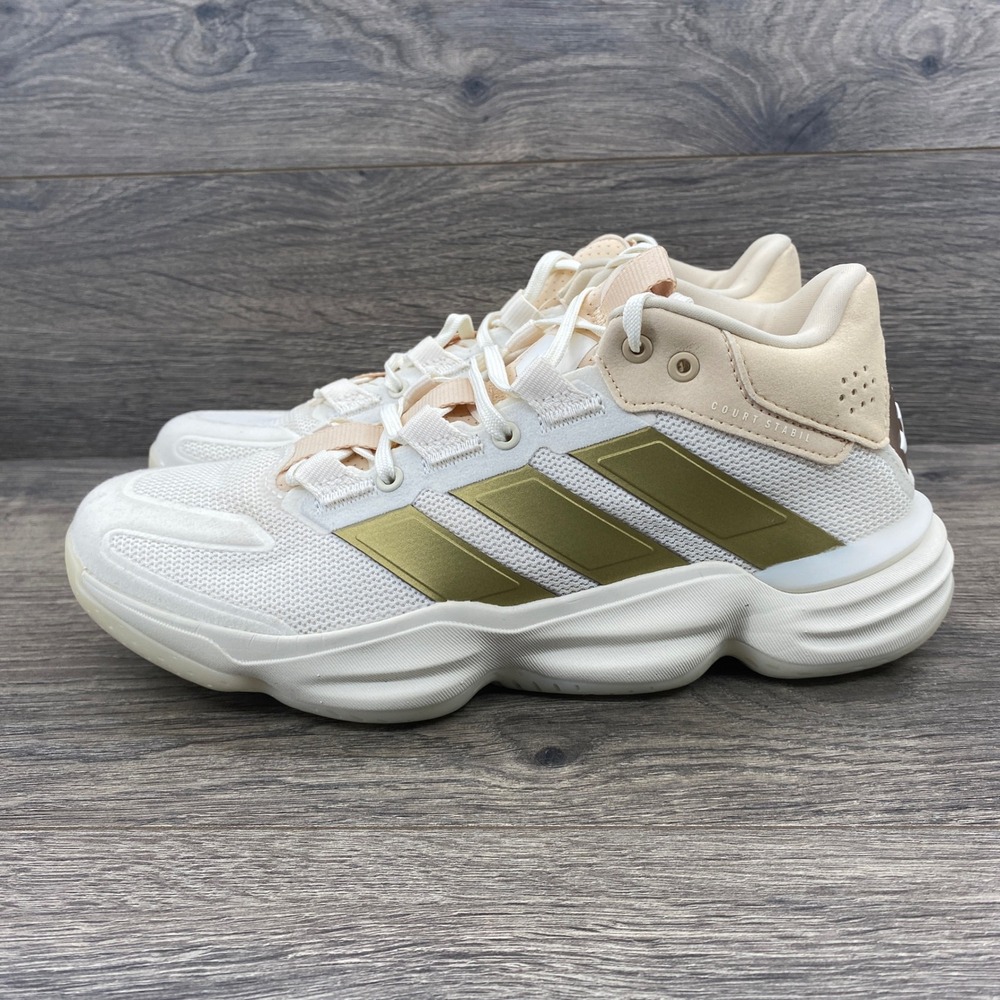 Adidas Court Stabil Sneakers Womens 8 White Gold Indoor Sports Shoes JP9833